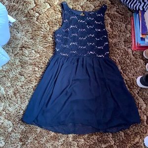 Juniors navy blue lace and sparkle dress